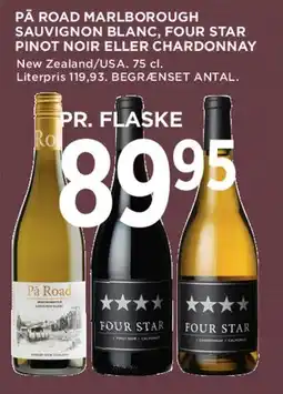 MENY Pā Road Marlborough / Four Star (Sauvignon Blanc, Pinot Noir eller Chardonnay) tilbud