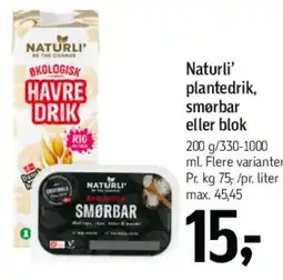 Føtex Naturli' plantemælk, smørbar eller blok tilbud