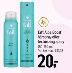 Føtex Taft Aloe Boost hairspray eller texturizing spray tilbud
