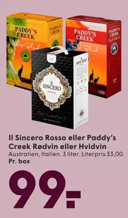 SPAR Il Sincero Rosso eller Paddy’s Creek Rødvin eller Hvidvin tilbud