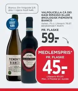 MENY VALPOLICELLA CÀ DEI NANI RIPASSO ELLER ØKOLOGISK PIEMONTE BIANCO tilbud