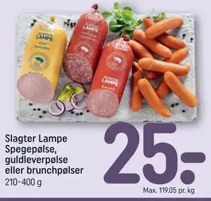 REMA 1000 Slagter Lampe Spegepølse, guldleverpølse eller brunchpølser tilbud