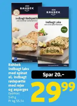 Løvbjerg Rahbek indbagt laks med spinat el. indbagt rødspætte med rejer og asparges tilbud