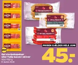 Netto Tulip bacon i skiver / Gøl storkøbspølser tilbud