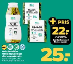 Netto Hello maskinopvask gel eller opvasketabs tilbud