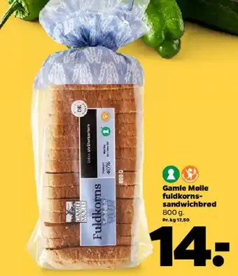 Netto Gamle Mølle fuldkorns-sandwichbrød tilbud