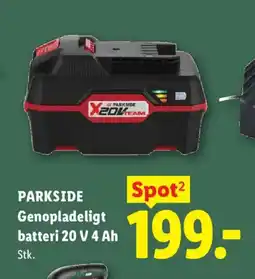 Lidl PARKSIDE Genopladeligt batteri 20 V 4 Ah Stk. tilbud