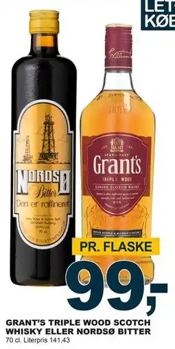 Let-Køb GRANT’S TRIPLE WOOD SCOTCH WHISKY ELLER NORDSØ BITTER tilbud