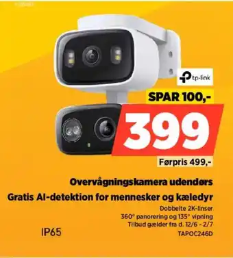 Tp-link Overvågningskamera udendørs Gratis Al-detektion for mennesker og kæledyr