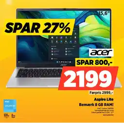 Power Acer Aspire Lite Bemærk 8 GB RAM! tilbud