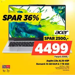 Power Acer Aspire Lite AL15-45P Bemærk 16 GB RAM & 1TB SSD tilbud