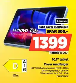Power Lenovo 10,1" tablet Cover medfølger tilbud