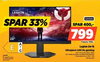 Power Lenovo Legion 24-15 Ultrajævn 240 Hz gaming tilbud