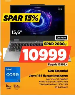 Power Lenovo LOQ Essential Jævn 144 Hz gamingskærm tilbud