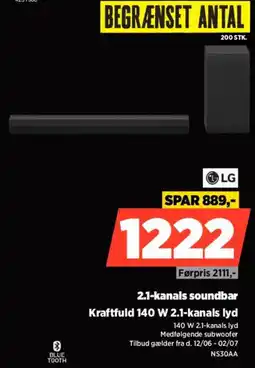 Power Lg 2.1-kanals soundbar Kraftfuld 140 W 2.1-kanals lyd tilbud