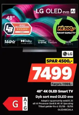 Power Lg 48" 4K OLED Smart TV Dyb sort med OLED evo tilbud