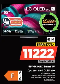 Power Lg 65" 4K OLED Smart TV Dyb sort med OLED evo tilbud