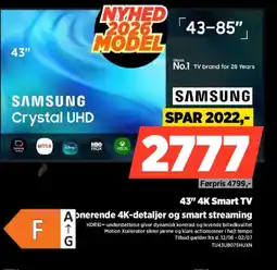 Power Samsung 43" 4K Smart TV Aonerende 4K-detaljer og smart streaming tilbud
