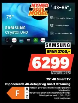 Power Samsung 75" 4K Smart TV Imponerende 4K-detaljer og smart streaming tilbud