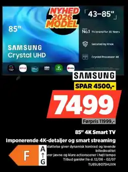 Power Samsung 85" 4K Smart TV Imponerende 4K-detaljer og smart streaming tilbud