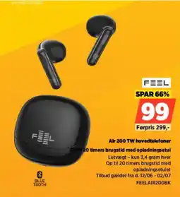 Power Feel Air 200 TW hovedtelefoner Op til 20 timers brugstid med opladningsetui tilbud