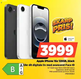 Authorized Reseller Apple iPhone 16e 128GB, black A Sikr dit digitale liv med avanceret Face ID