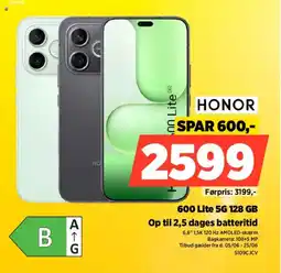 Power Honor 600 Lite 5G 128 GB Op til 2,5 dages batteritid tilbud
