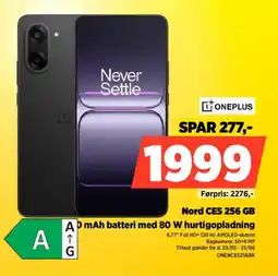 Power Oneplus Nord CE5 256 GB 7100 mAh batteri med 80 W hurtigopladning tilbud