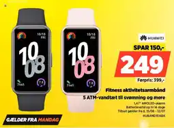 Power Huawei Fitness aktivitetsarmbånd 5 ATM-vandtæt til svømning og mere tilbud