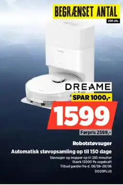 Power Dreame Robotstøvsuger Automatisk støvopsamling op til 150 dage Støvsuger og mopper op til 285 minutter tilbud