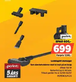 Power Point Ledningsfri støvsuger Tom støvbeholderen med et tryk på en knap tilbud