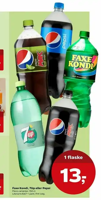 Kvickly Faxe Kondi, 7Up eller Pepsi tilbud