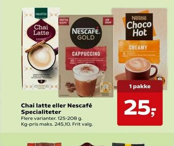 Kvickly Chai latte eller Nescafé Specialiteter tilbud