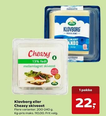 Kvickly Klovborg eller Cheasy skiveost tilbud