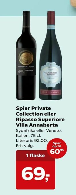 Kvickly Spier Private Collection eller Ripasso Superiore Villa Annaberta tilbud