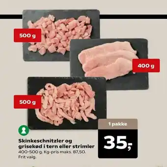 Kvickly Skinkeschnitzler og grisekød i tern eller strimler tilbud