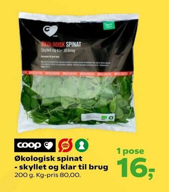 Økologisk spinat - skyllet og klar til brug