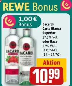 REWE DE Bacardi Carta Blanca Superior oder Razz tilbud