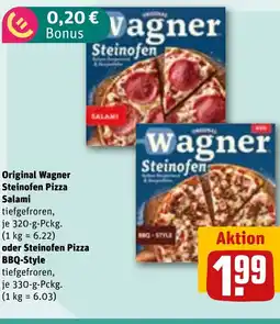 REWE DE Original Wagner Steinofen Pizza Salami oder Steinofen Pizza BBQ-Style tilbud