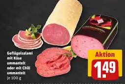 REWE DE Geflügelsalami mit Käse ummantelt oder mit Chili ummantelt tilbud