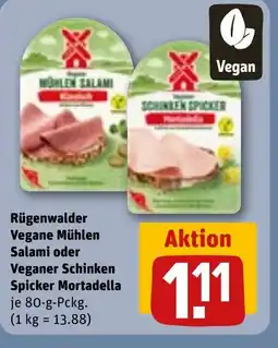 REWE DE Rügenwalder Vegane Mühlen Salami oder Veganer Schinken Spicker Mortadella tilbud