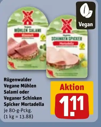REWE DE Rügenwalder Vegane Mühlen Salami oder Veganer Schinken Spicker Mortadella tilbud