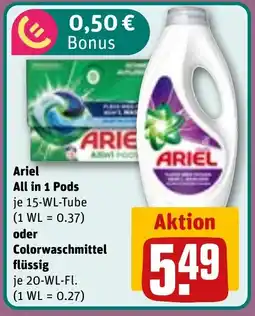 REWE DE Ariel All in 1 Pods oder Colorwaschmittel flüssig tilbud