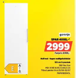 Power Gorenje 185 cm fryseskab FNP619EEW5L tilbud