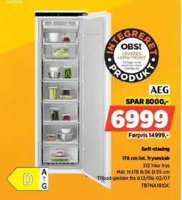 Power AEG 178 cm int. fryseskab TB7NA181DC tilbud