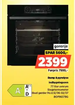 Power Gorenje Indbygningsovn BOP9637BG tilbud