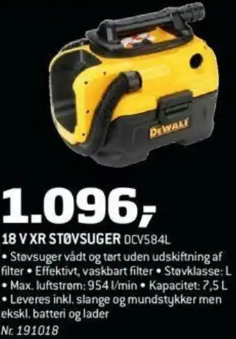 Bygma 18 V XR Støvsuger DCV584L tilbud