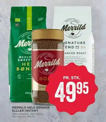 MENY Merrild hele bønner elller instant tilbud