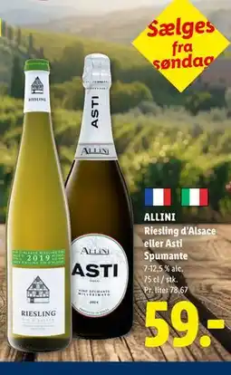 Lidl ALLINI Riesling d’Alsace eller Asti Spumante tilbud