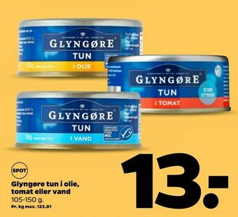 Netto Glyngøre tun i olie, tomat eller vand tilbud
